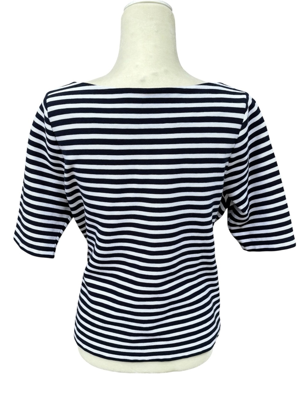 Lauren Ralph Lauren Striped Cotton Boatneck Top XL - Engraved Gold Button Slit - Picture 3 of 6